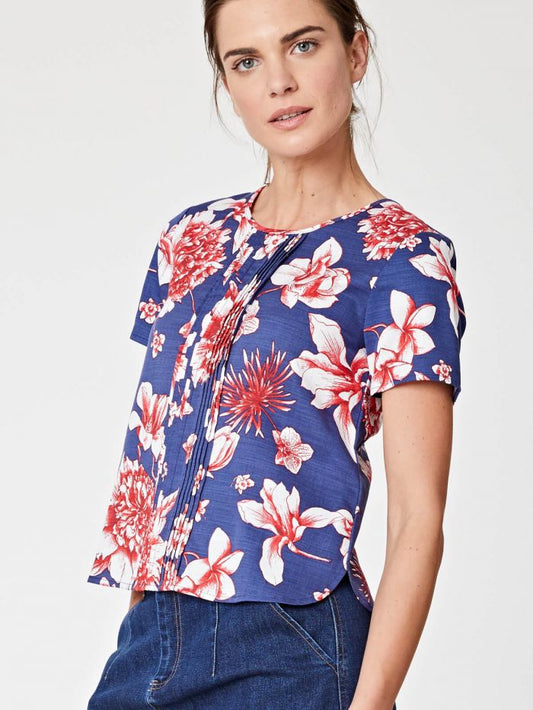 Top à fleurs rouges en tencel