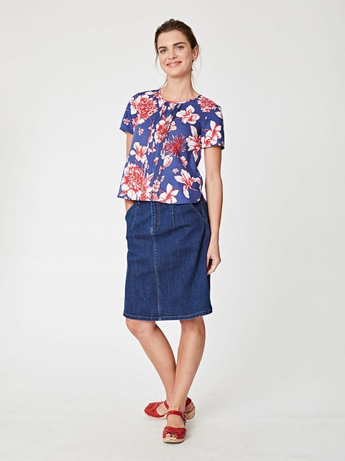 Top à fleurs rouges en tencel