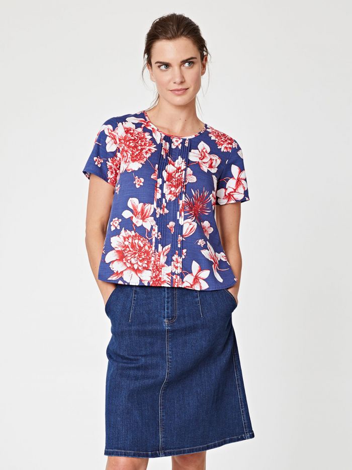 Top à fleurs rouges en tencel