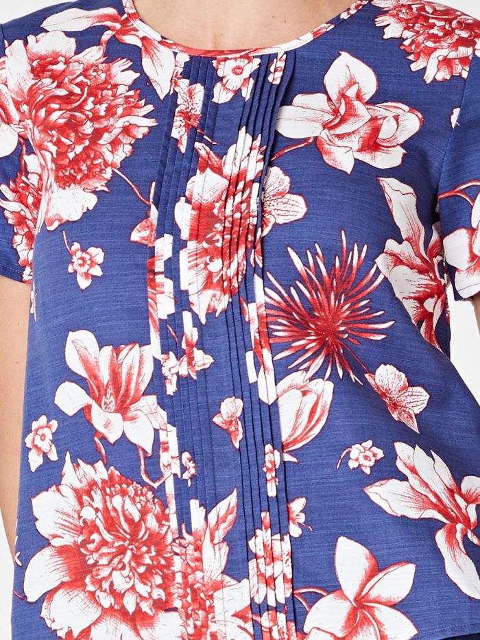 Top à fleurs rouges en tencel