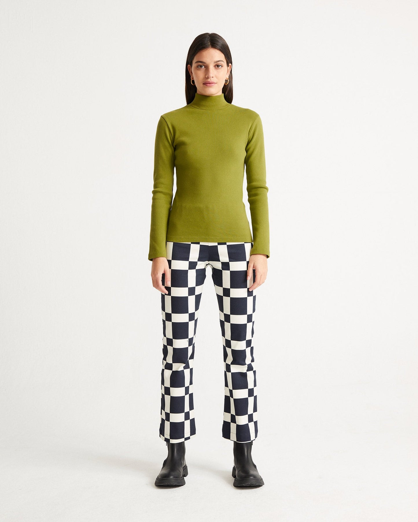 Pull col montant vert en coton bio - rib aine parrot green