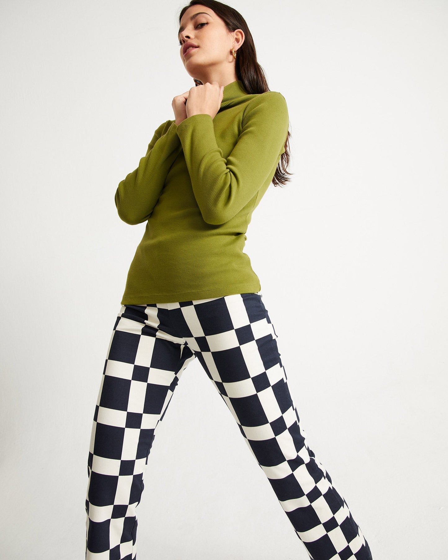 Pull col montant vert en coton bio - rib aine parrot green