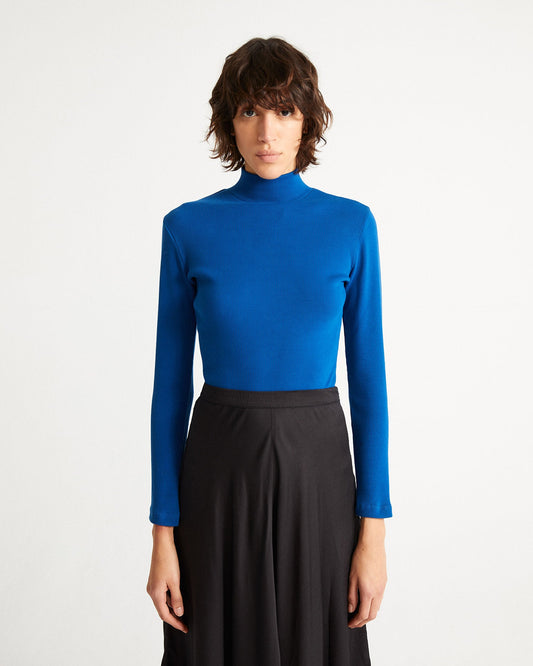 sous-Pull col montant en coton bio | bleu "rib aine klein blue"