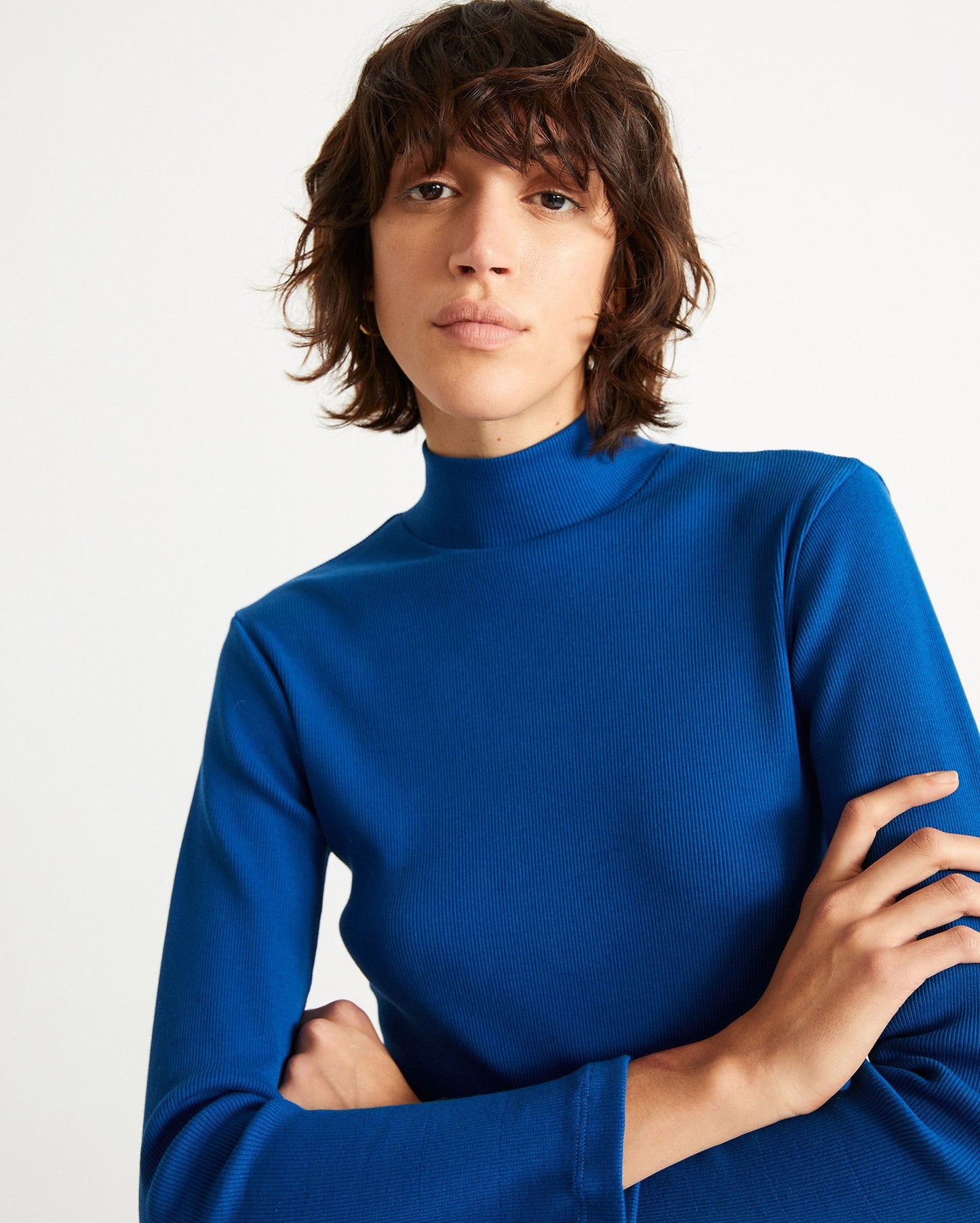 sous-Pull col montant en coton bio | bleu "rib aine klein blue"