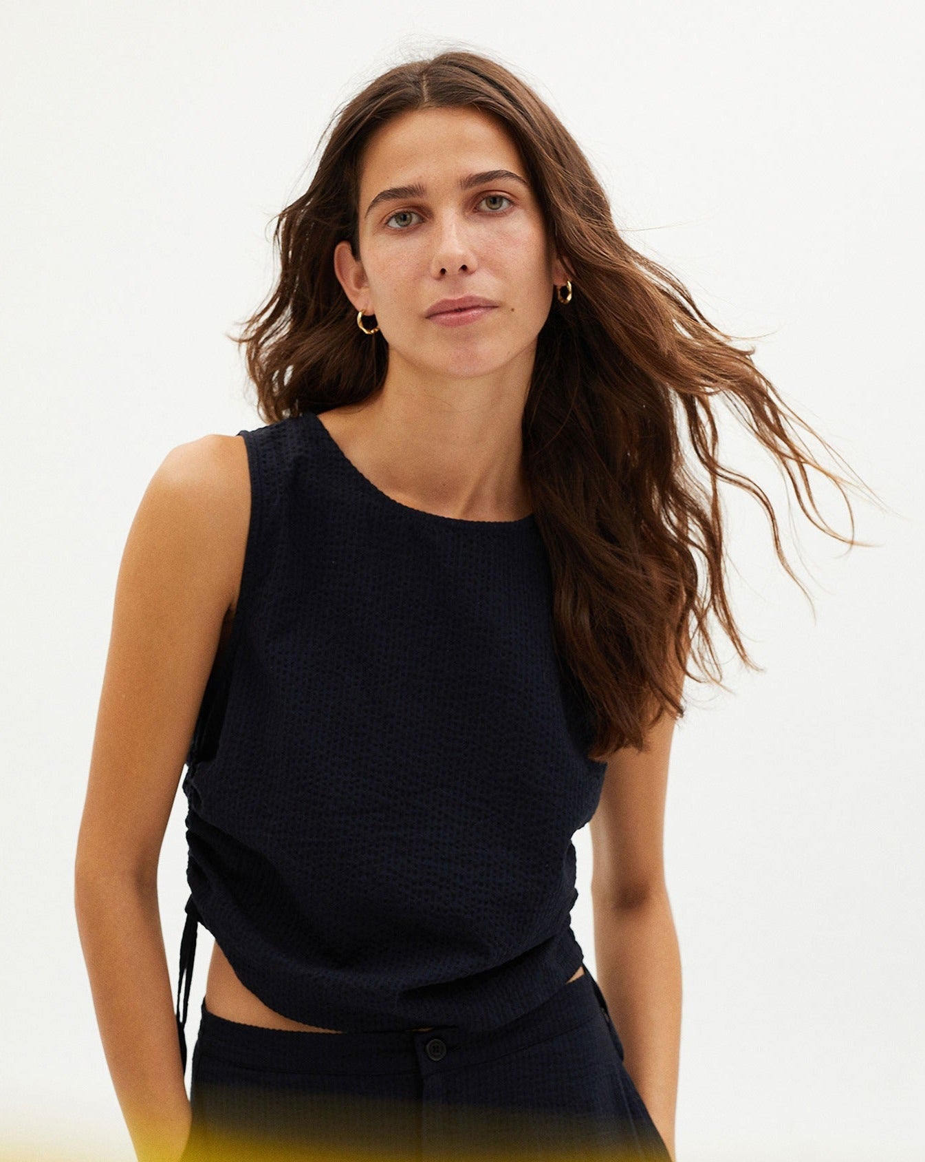 Top bicolore en coton bio - DARK SEERSUCKER FLORENCE TOP navy