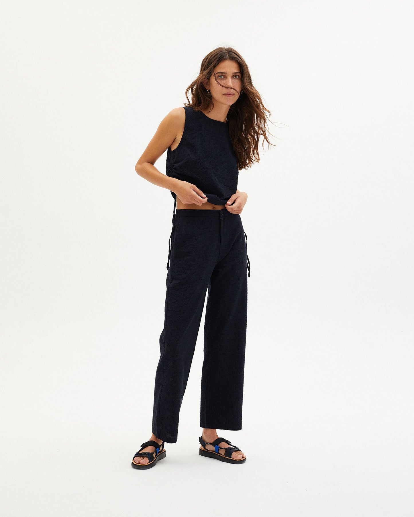 Top bicolore en coton bio - DARK SEERSUCKER FLORENCE TOP navy