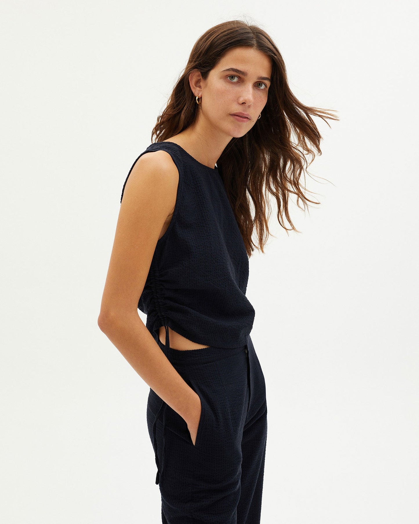 Top bicolore en coton bio - DARK SEERSUCKER FLORENCE TOP navy