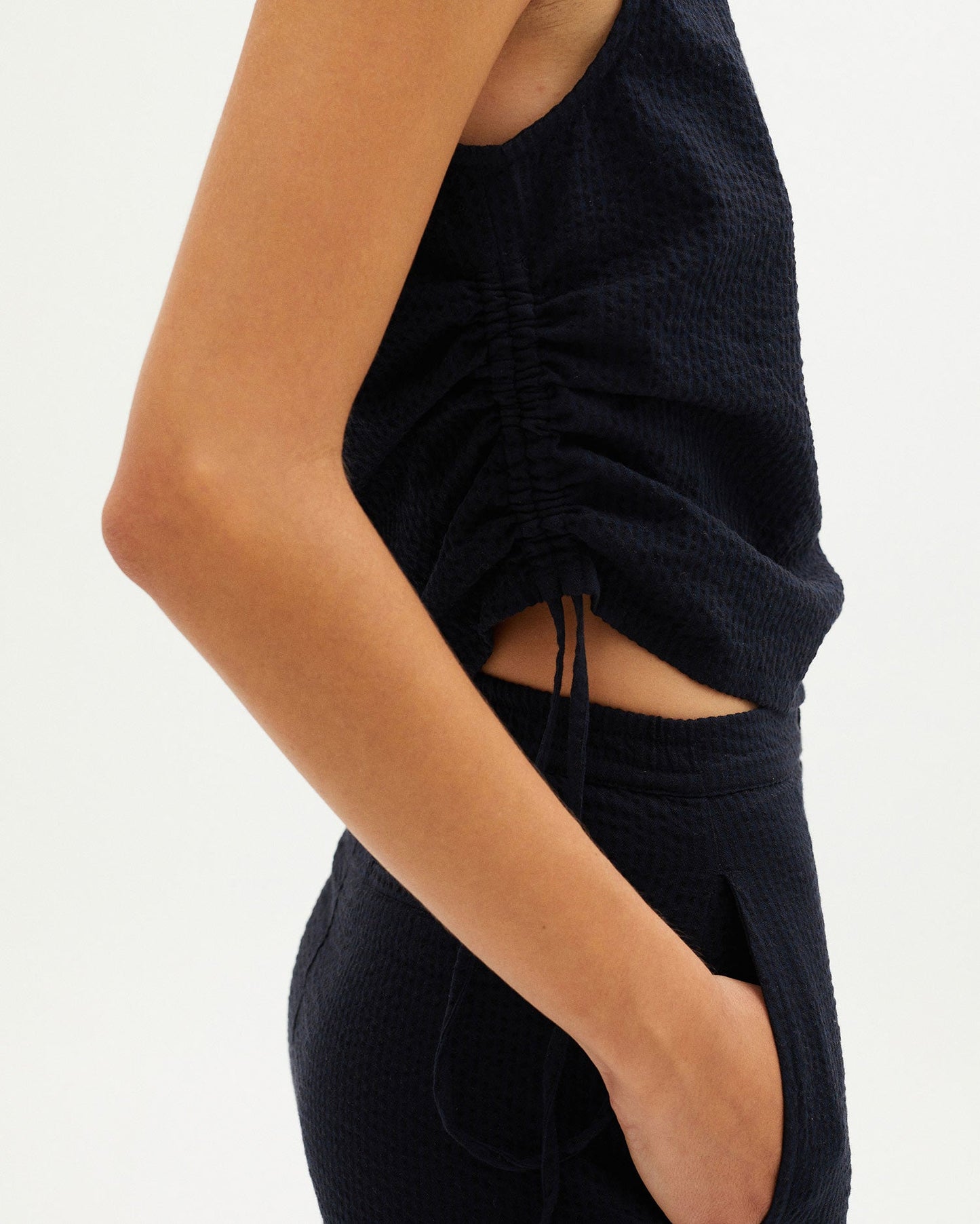 Top bicolore en coton bio - DARK SEERSUCKER FLORENCE TOP navy
