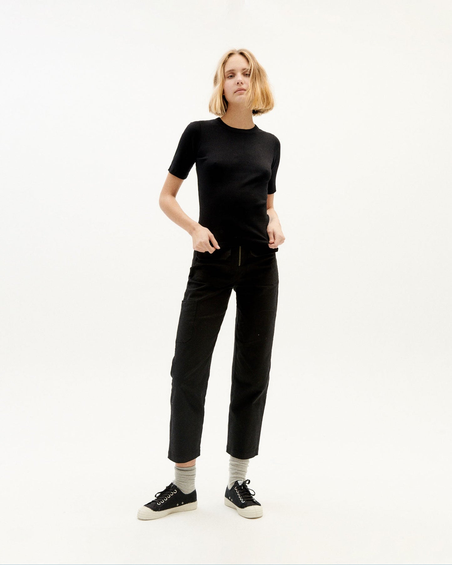 T-shirt côtelé manches courtes en coton bio | noir "black dakota rib top"