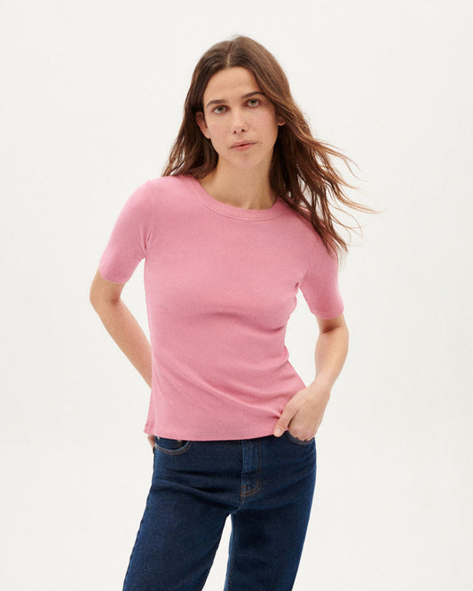 T-shirt côtelé rose en coton bio - pink dakota rib top