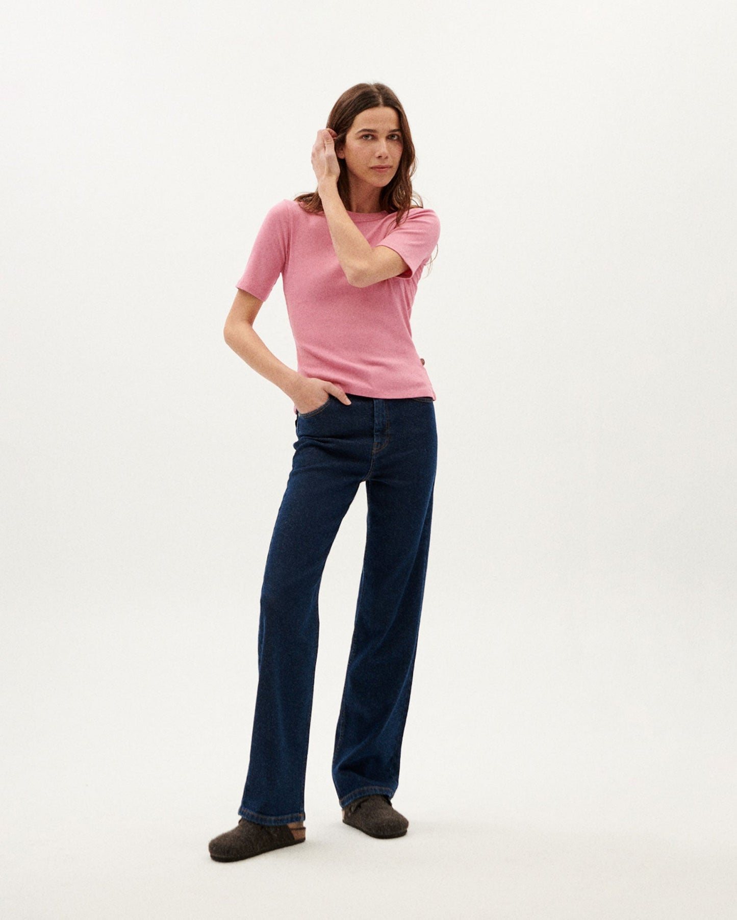 T-shirt côtelé rose en coton bio - pink dakota rib top