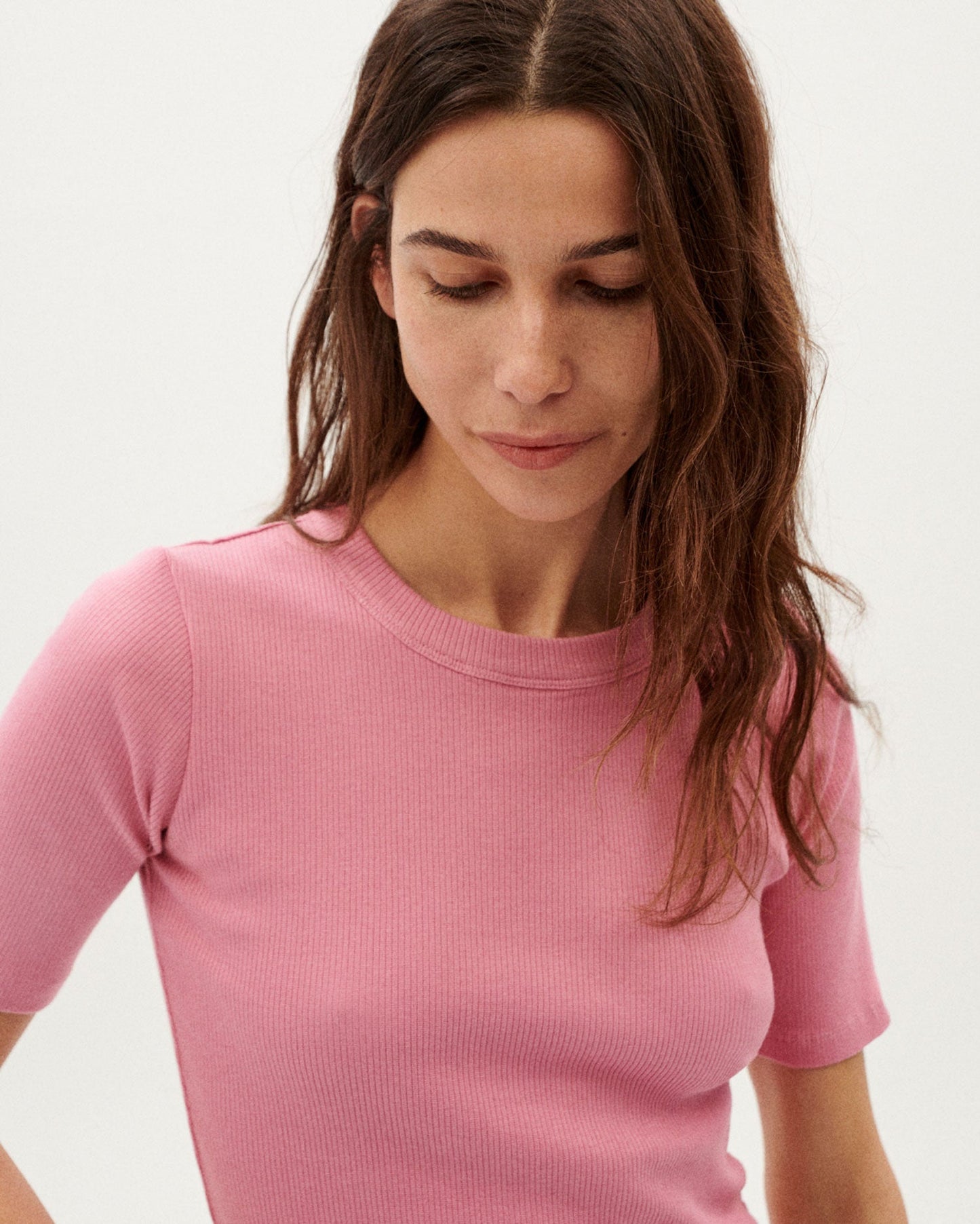 T-shirt côtelé rose en coton bio - pink dakota rib top