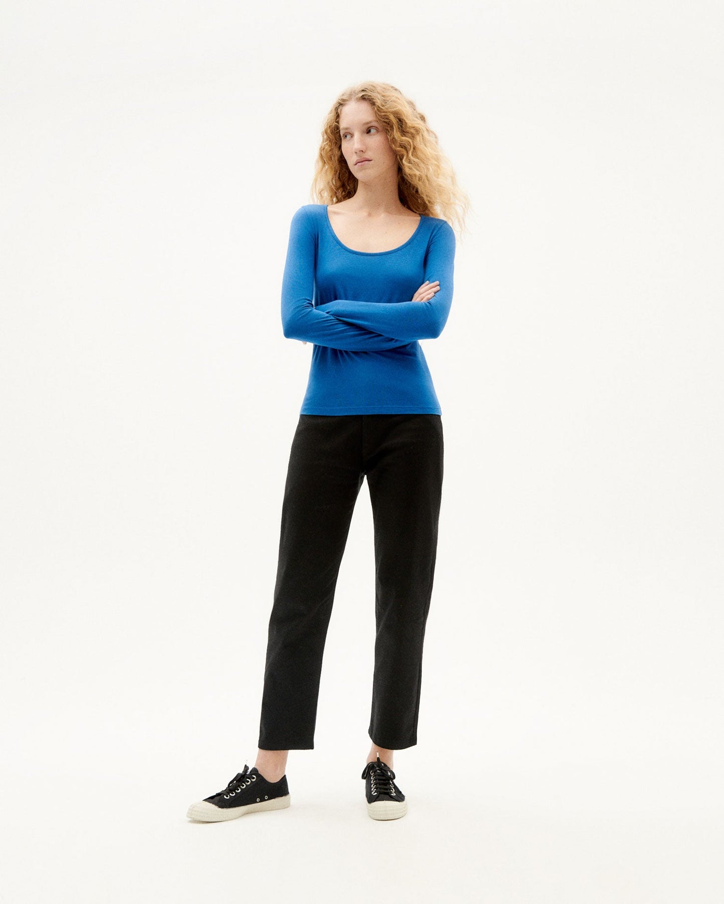 Top manches longues bleu en coton bio - klein blue carla l/s top