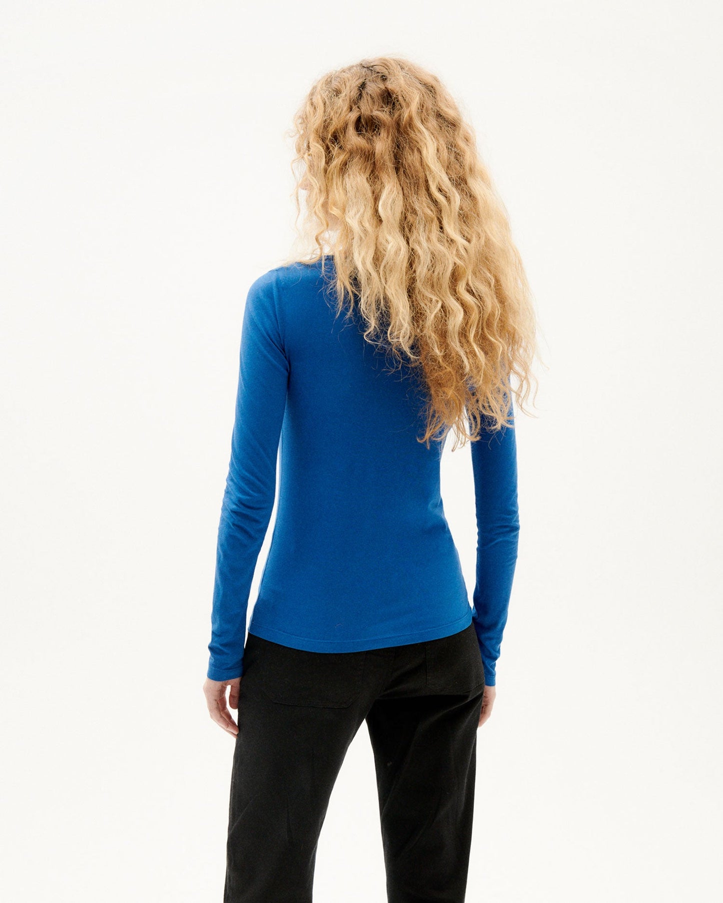 Top manches longues bleu en coton bio - klein blue carla l/s top