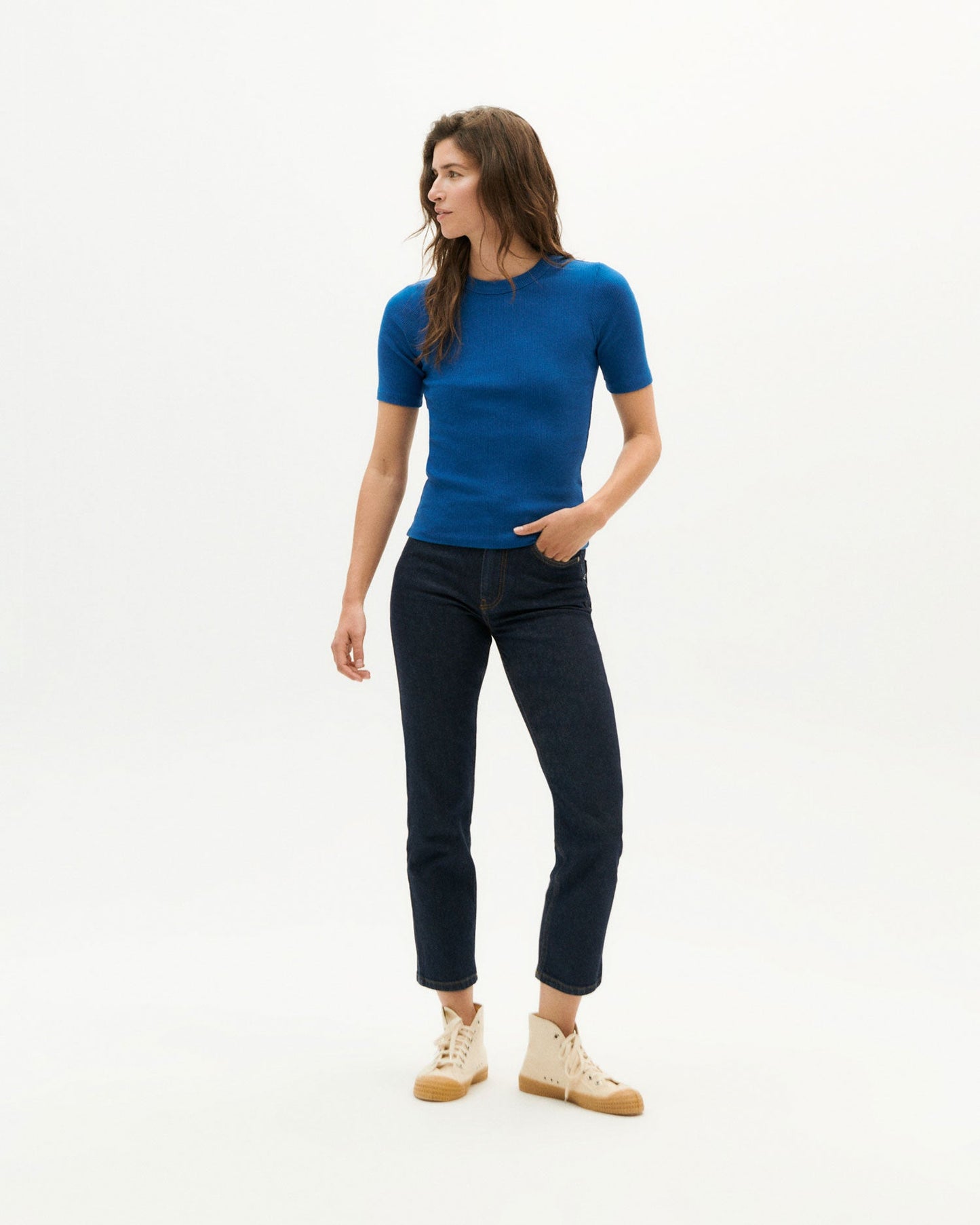 T-shirt côtelé bleu klein en coton bio - blue klein dakota top