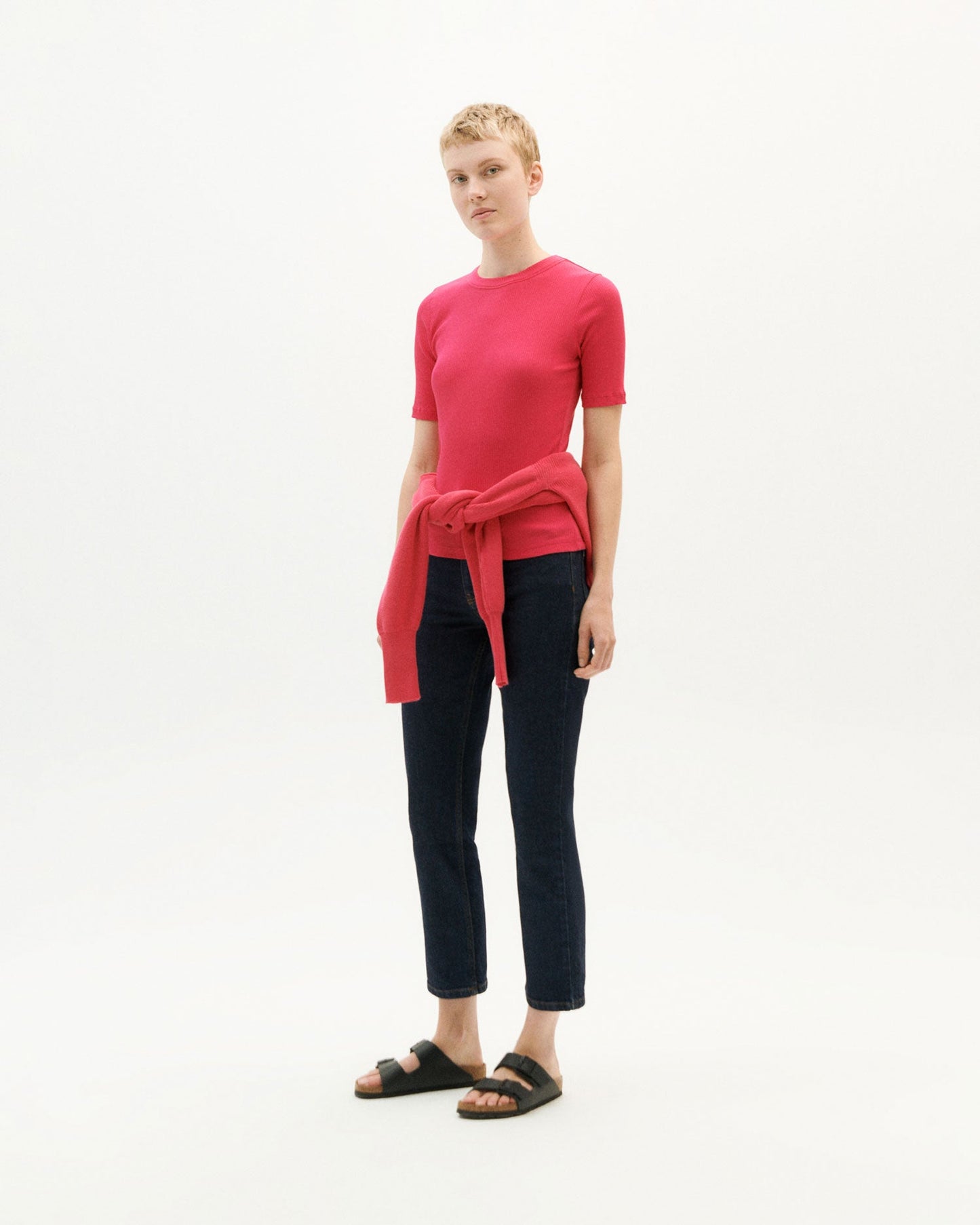 T-shirt côtelé rose fuchsia en coton bio - fucsia dakota top
