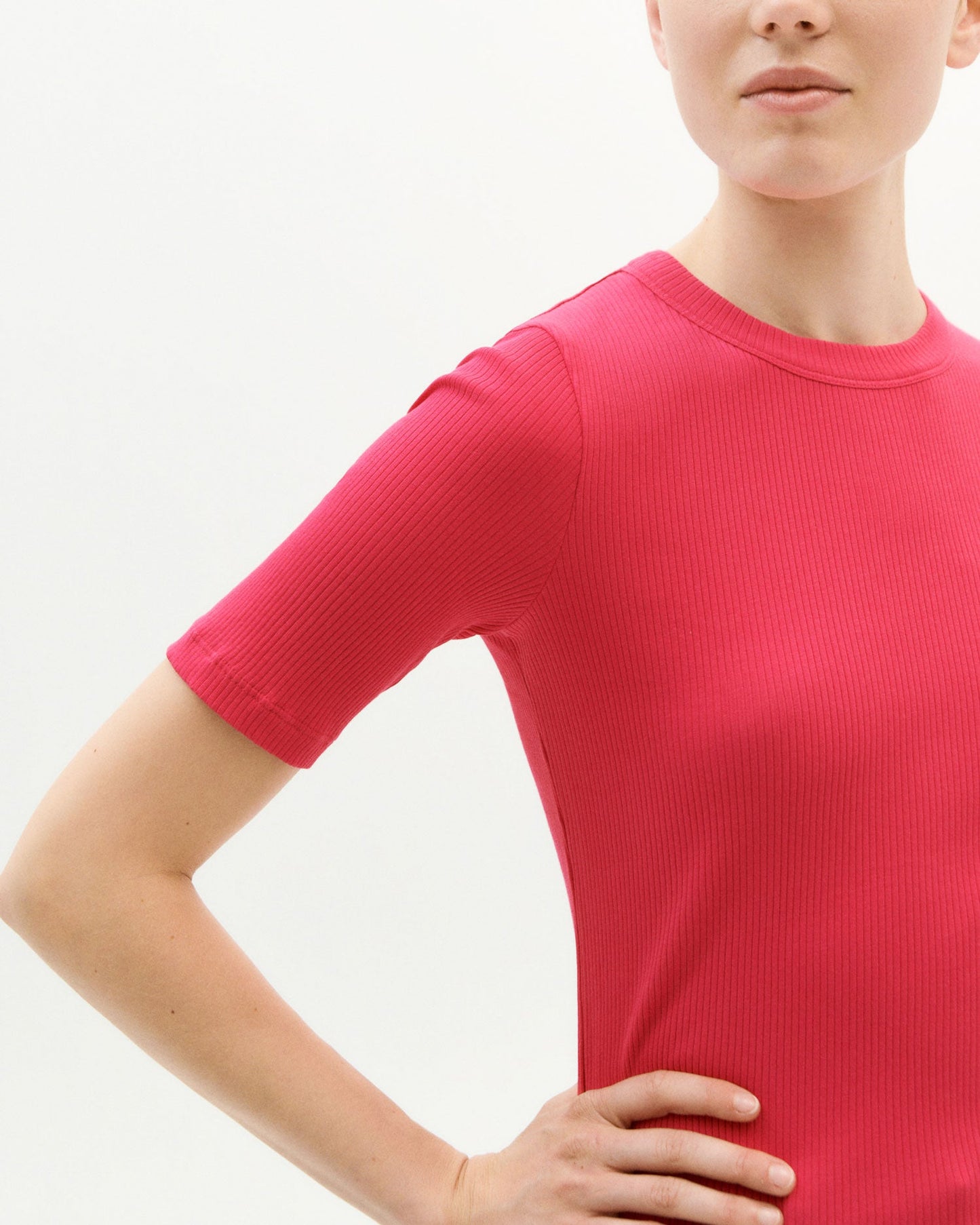 T-shirt côtelé rose fuchsia en coton bio - fucsia dakota top