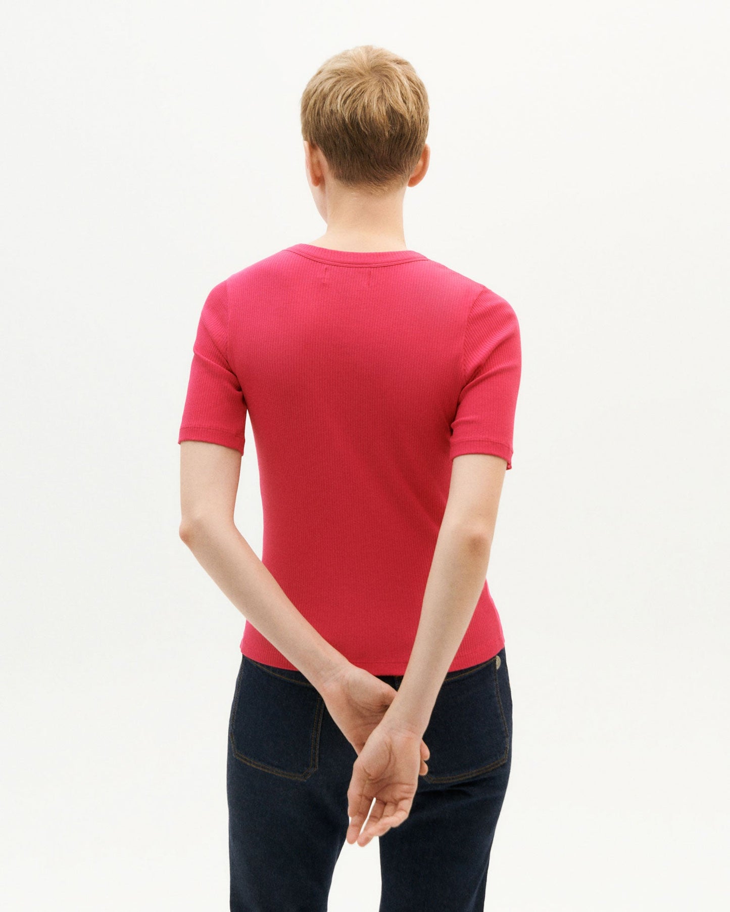 T-shirt côtelé rose fuchsia en coton bio - fucsia dakota top