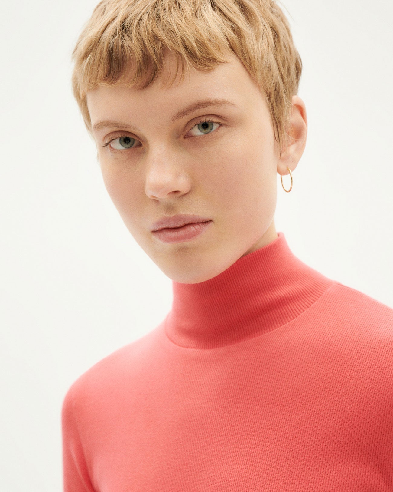 sous-pull col montant rose en coton bio - sugar pink rib aine