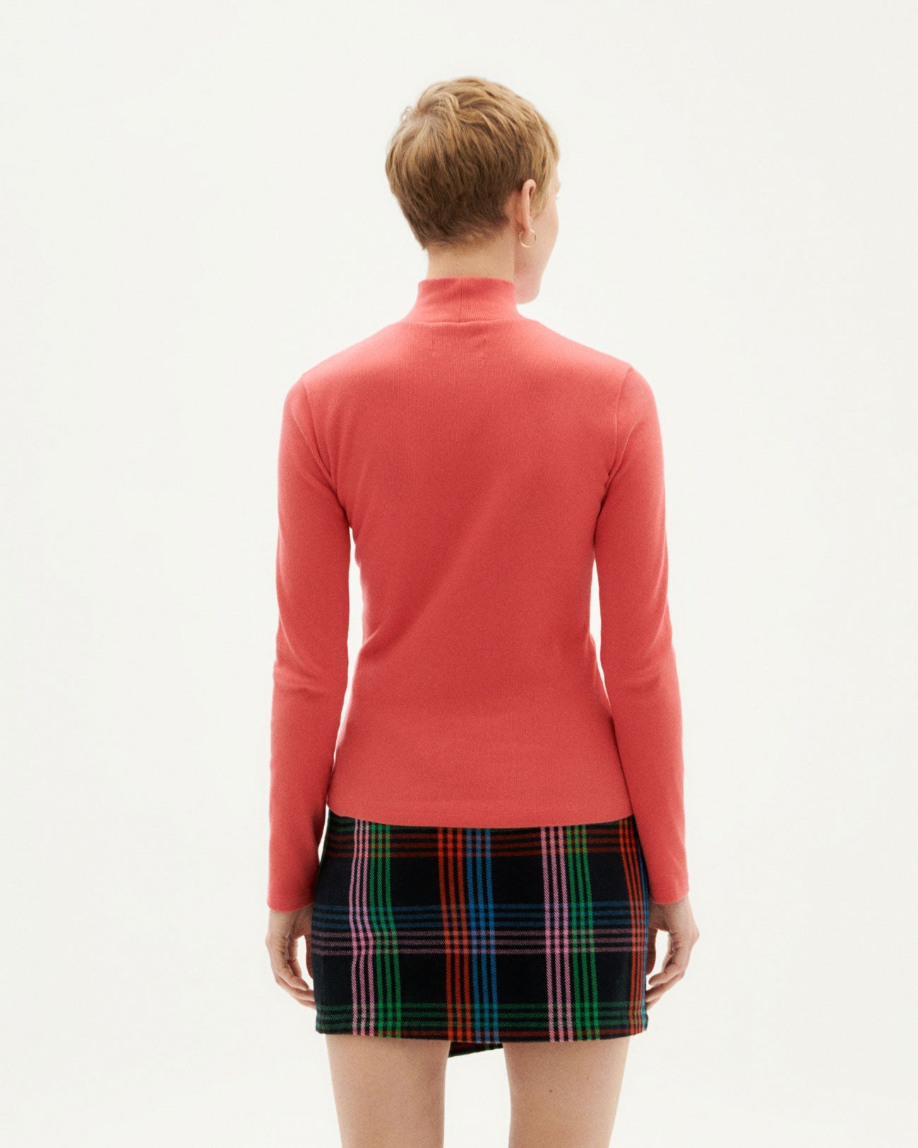 sous-pull col montant rose en coton bio - sugar pink rib aine