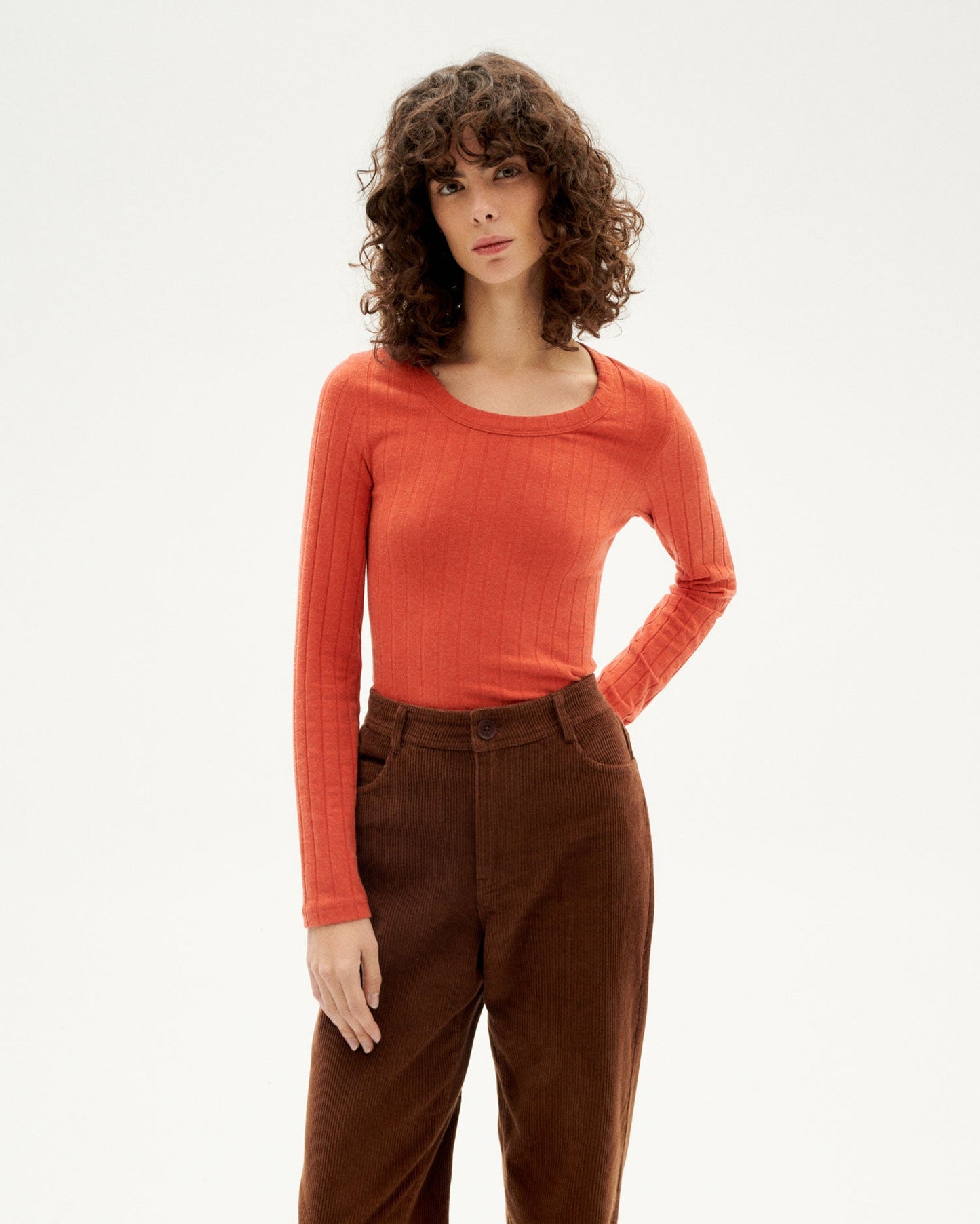 T-shirt manches longues en refibra et coton bio | Orange "pumpkin trash casilda"