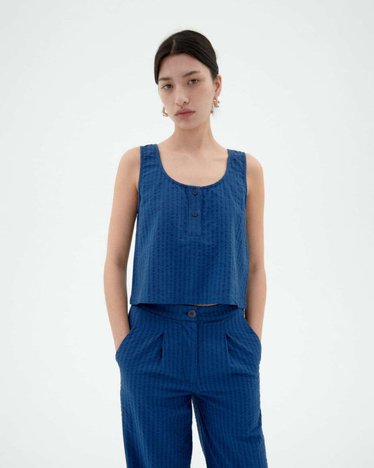 Top en coton bio | bleu "Cobalt seersucker justine top - blue"