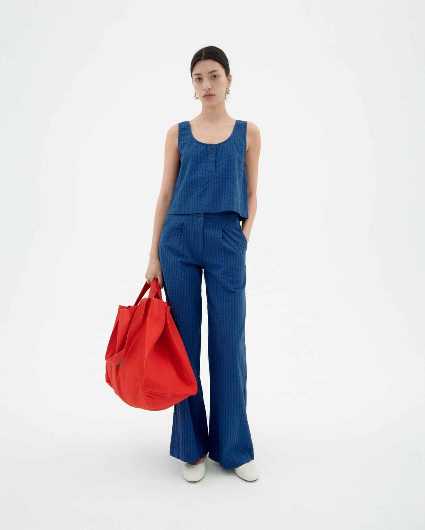 Top en coton bio | bleu "Cobalt seersucker justine top - blue"