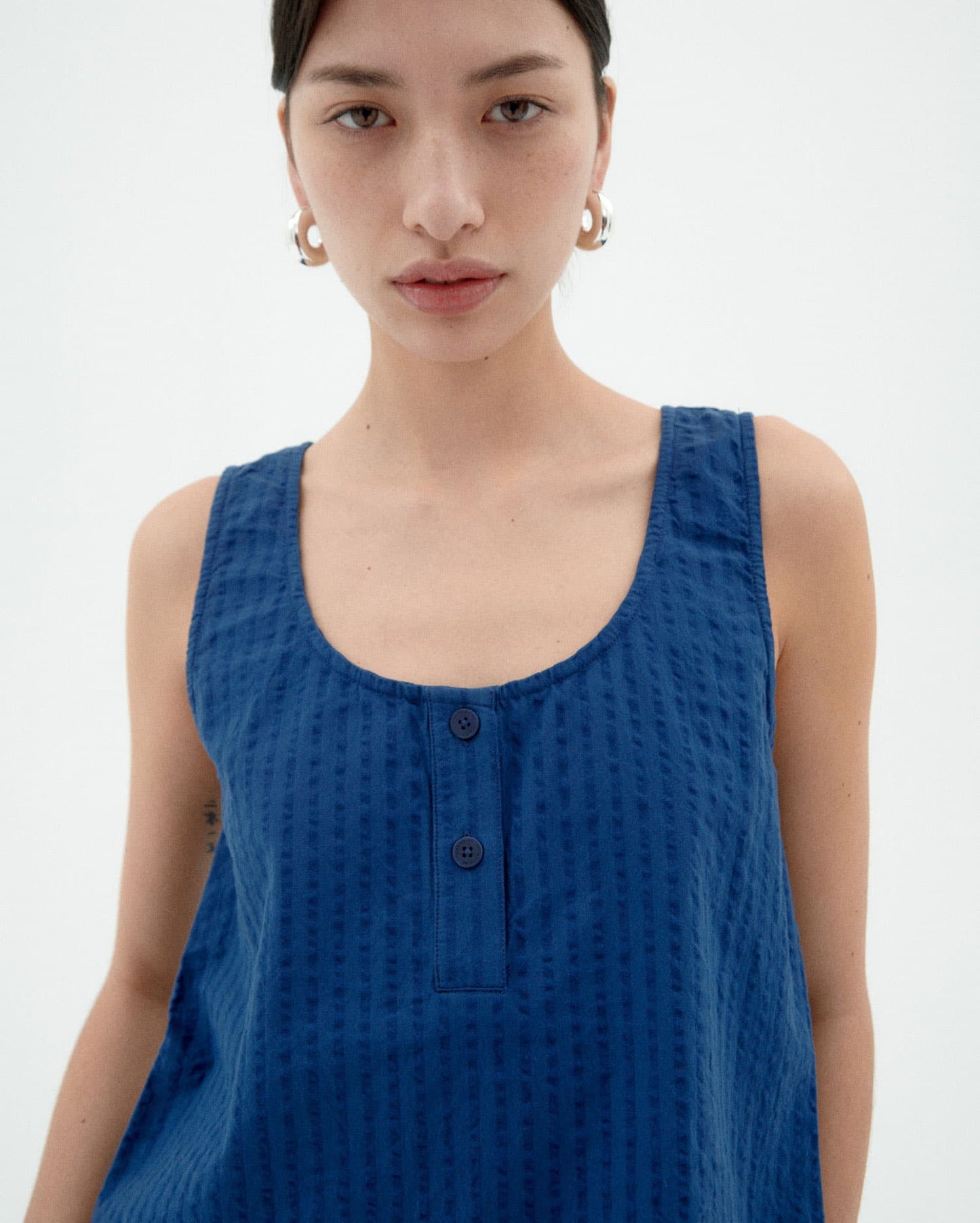 Top en coton bio | bleu "Cobalt seersucker justine top - blue"