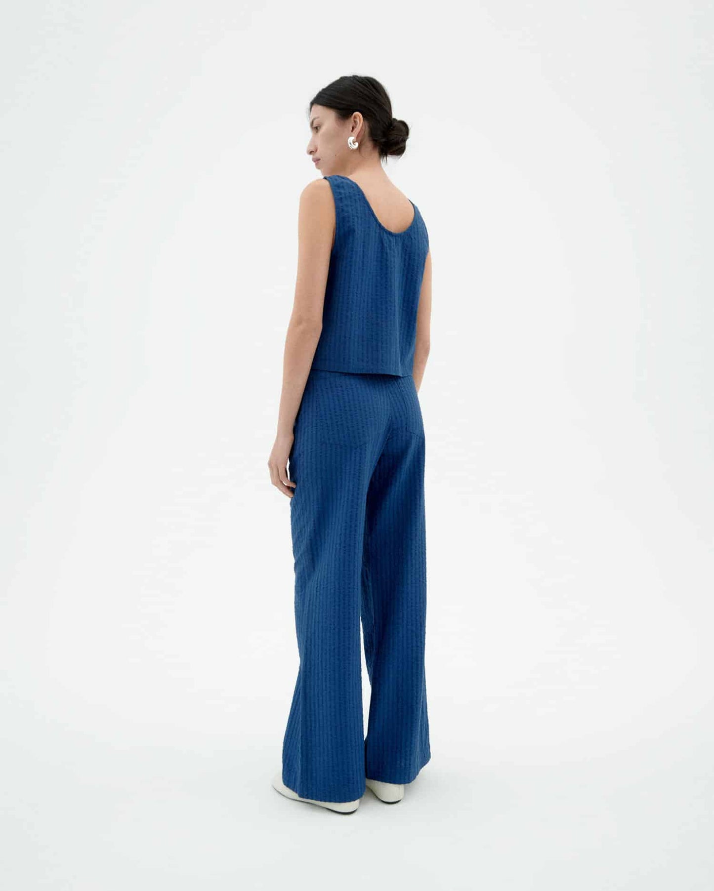 Top en coton bio | bleu "Cobalt seersucker justine top - blue"
