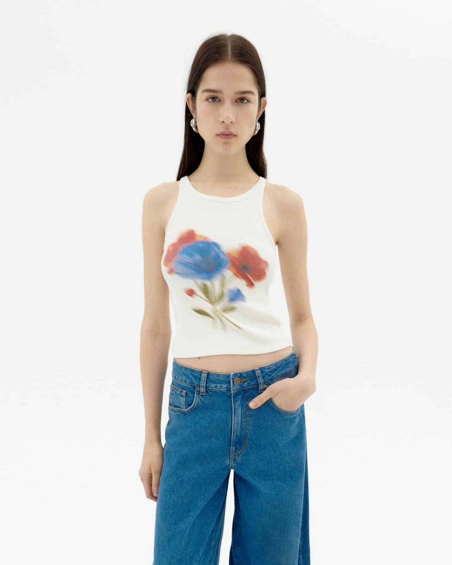 Débardeur en coton bio | blanc "Blurry flower harriet top - white"