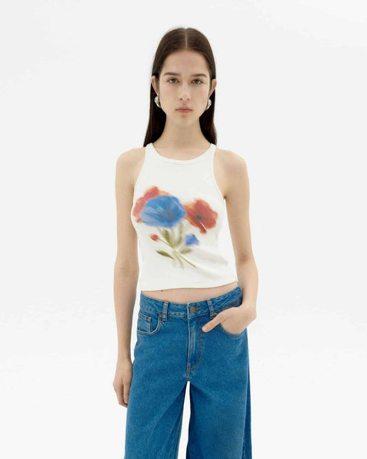 Débardeur en coton bio | blanc "Blurry flower harriet top - white"