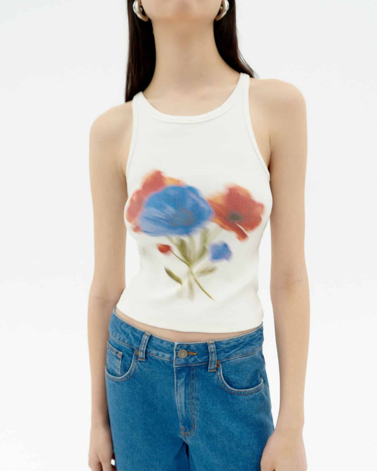 Débardeur en coton bio | blanc "Blurry flower harriet top - white"