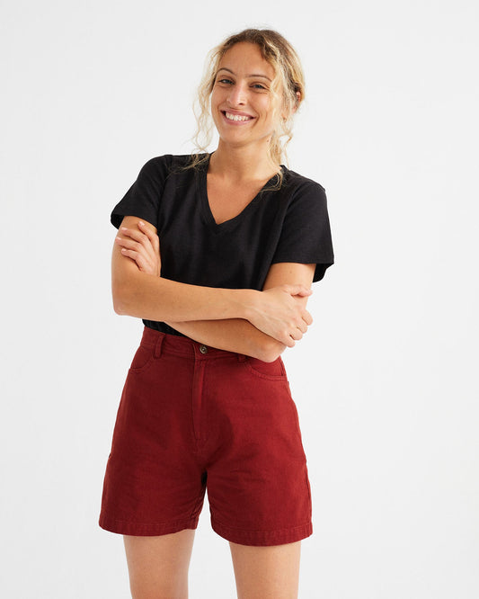 T-shirt col V noir en chanvre et coton bio - Hemp clavel