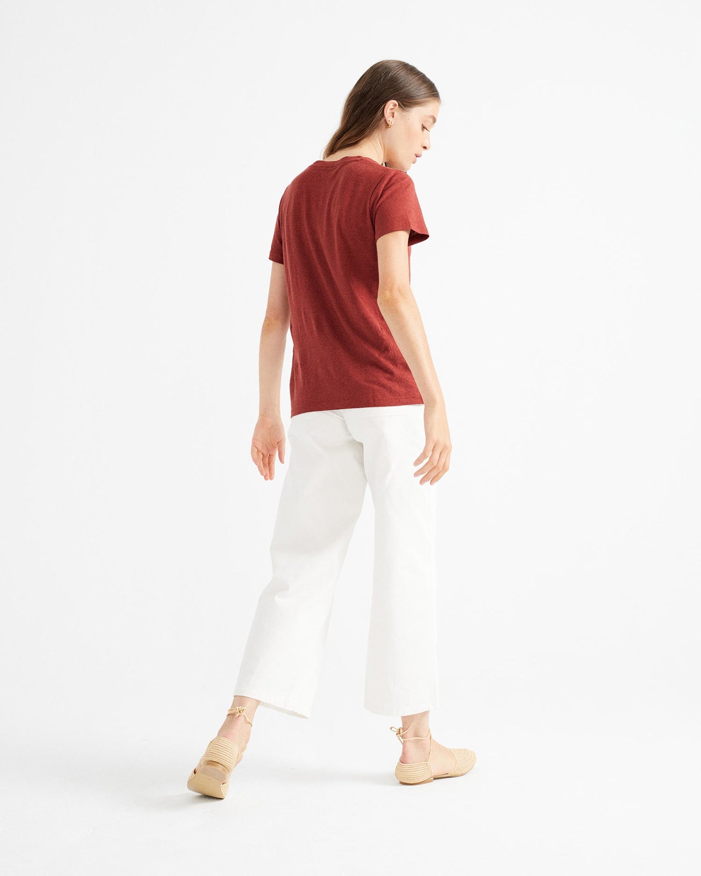 T-shirt à col V rouge en chanvre et coton bio - Hemp clavel