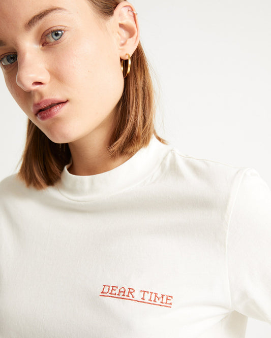 T-shirt brodé blanc en coton bio - Dear time