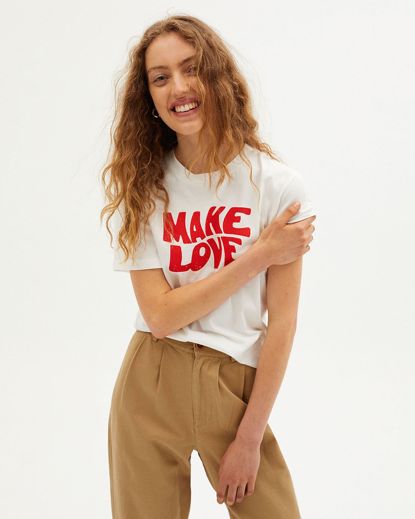 T-shirt blanc imprimé en coton bio - MAKE LOVE T-SHIRT snow white