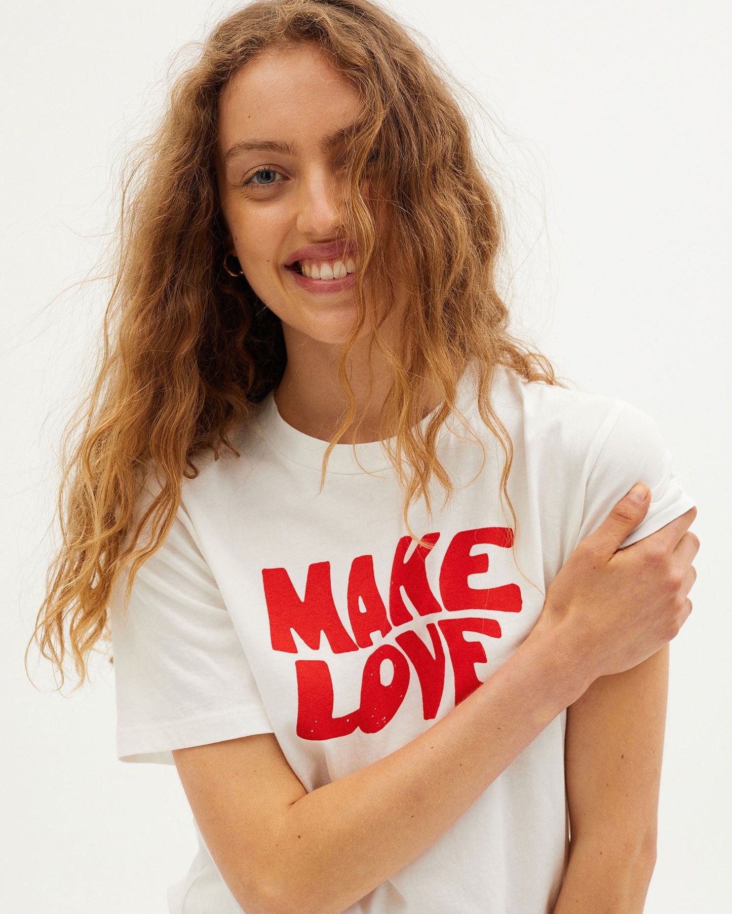 T-shirt blanc imprimé en coton bio - MAKE LOVE T-SHIRT snow white