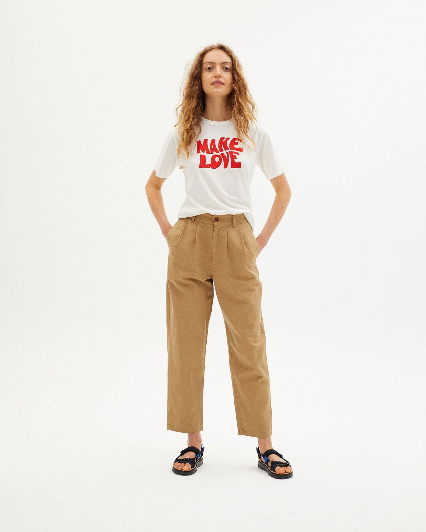 T-shirt blanc imprimé en coton bio - MAKE LOVE T-SHIRT snow white