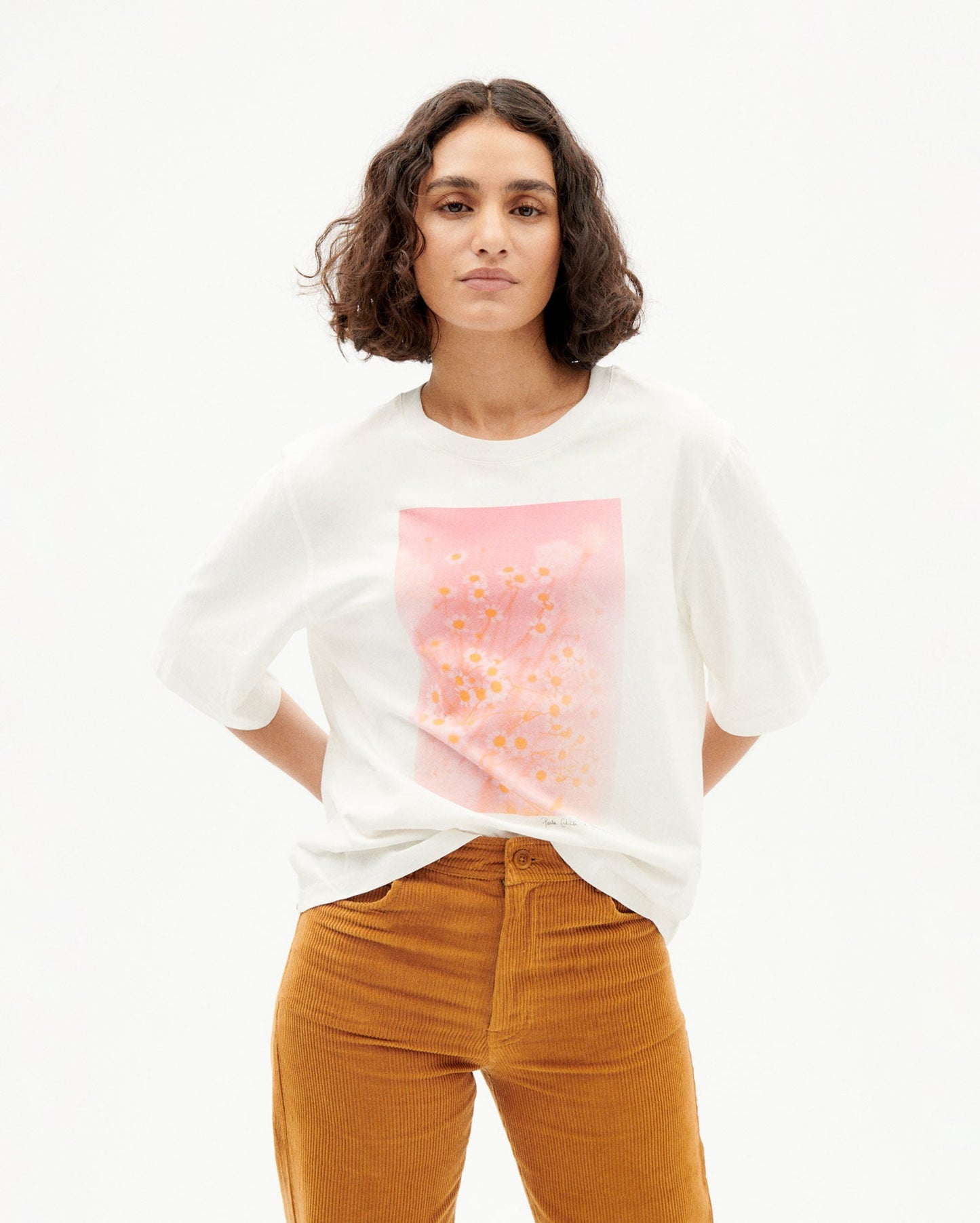 T-shirt oversize blanc imprimé fleurs en coton bio - daisies t-shirt snow white