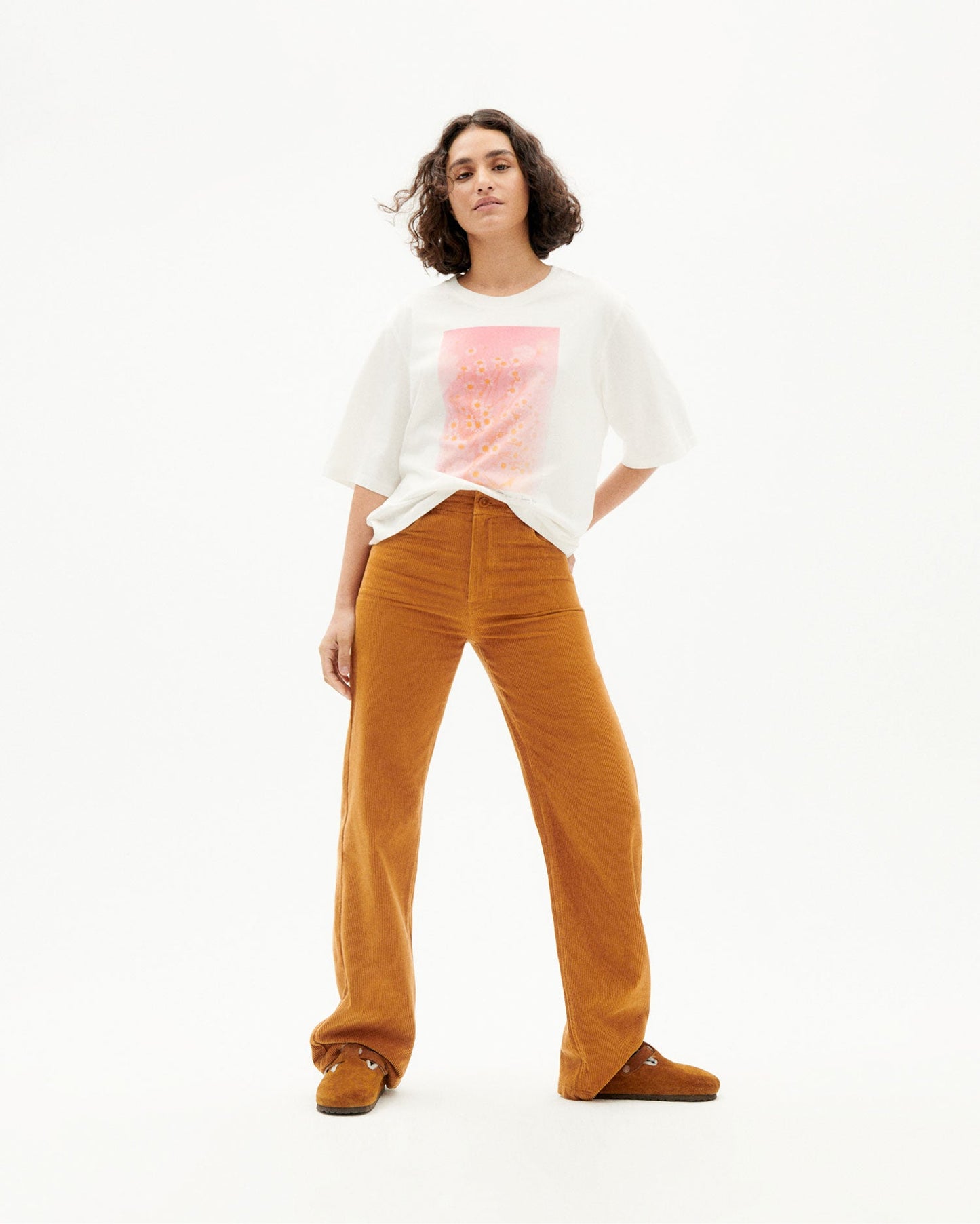T-shirt oversize blanc imprimé fleurs en coton bio - daisies t-shirt snow white