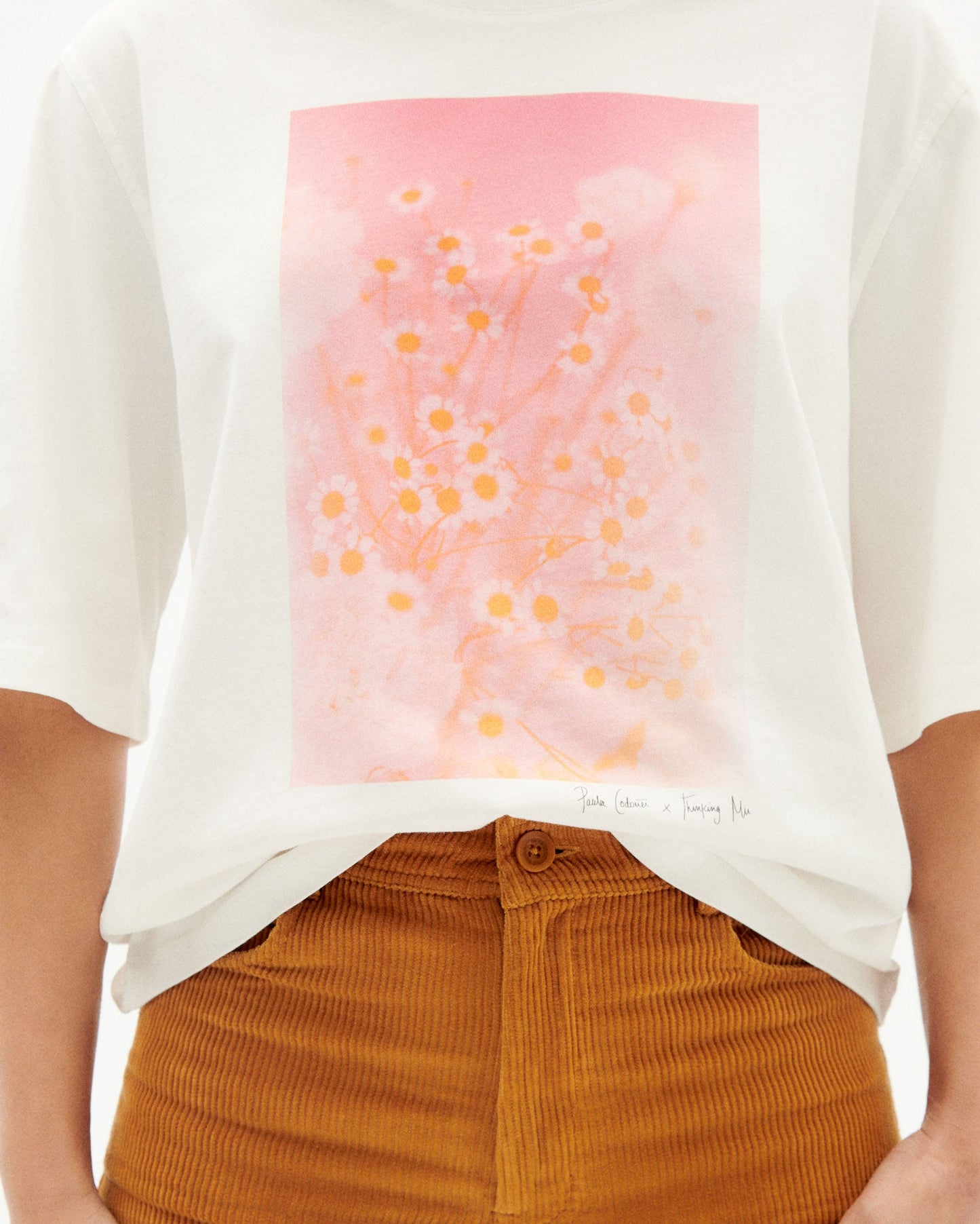 T-shirt oversize blanc imprimé fleurs en coton bio - daisies t-shirt snow white
