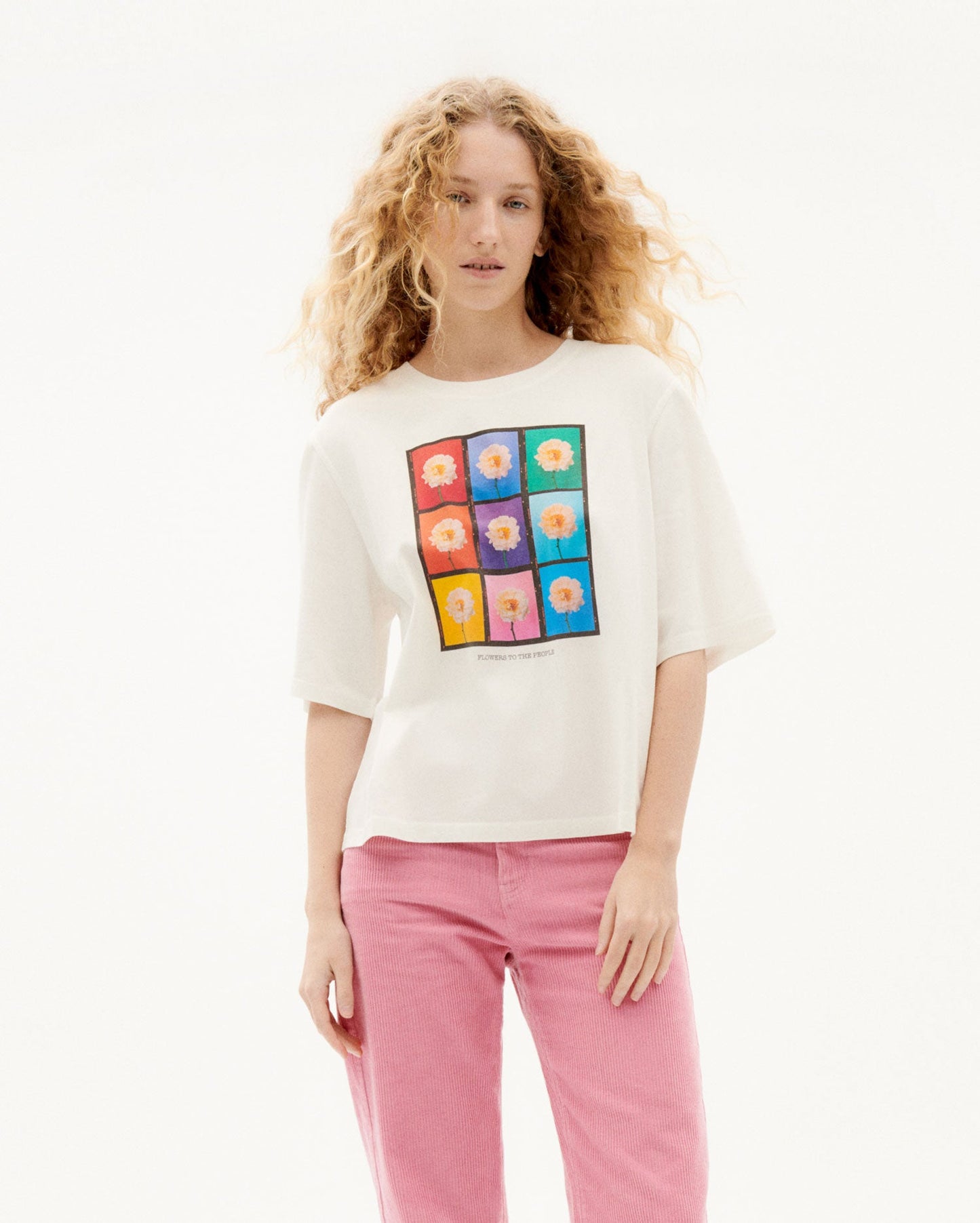T-shirt blanc imprimé en coton bio - flowers t-shirt snow white