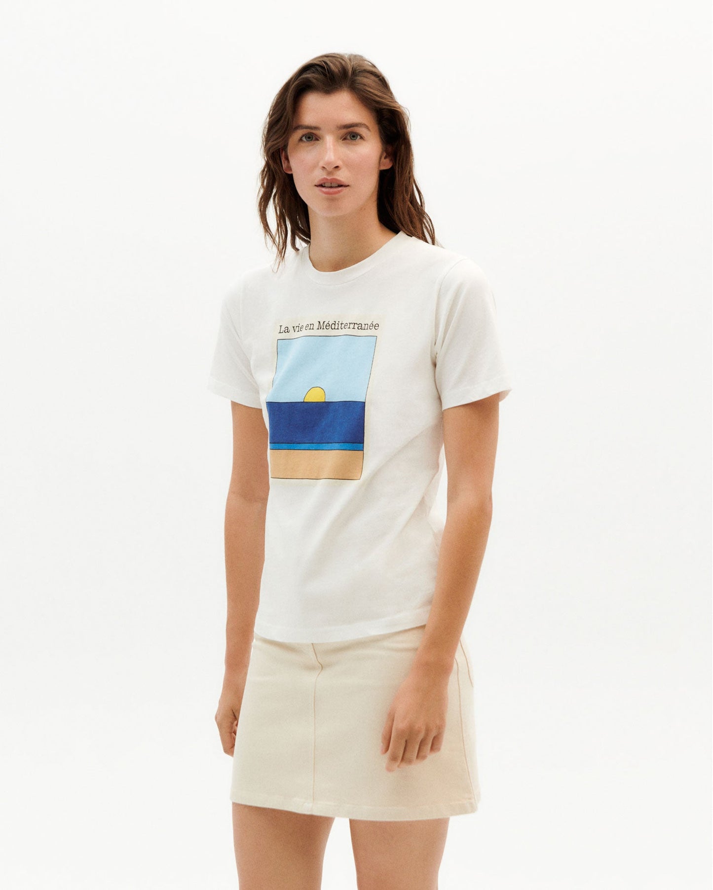 T-shirt blanc imprimé paysage en coton bio - la vie t-shirt snow white