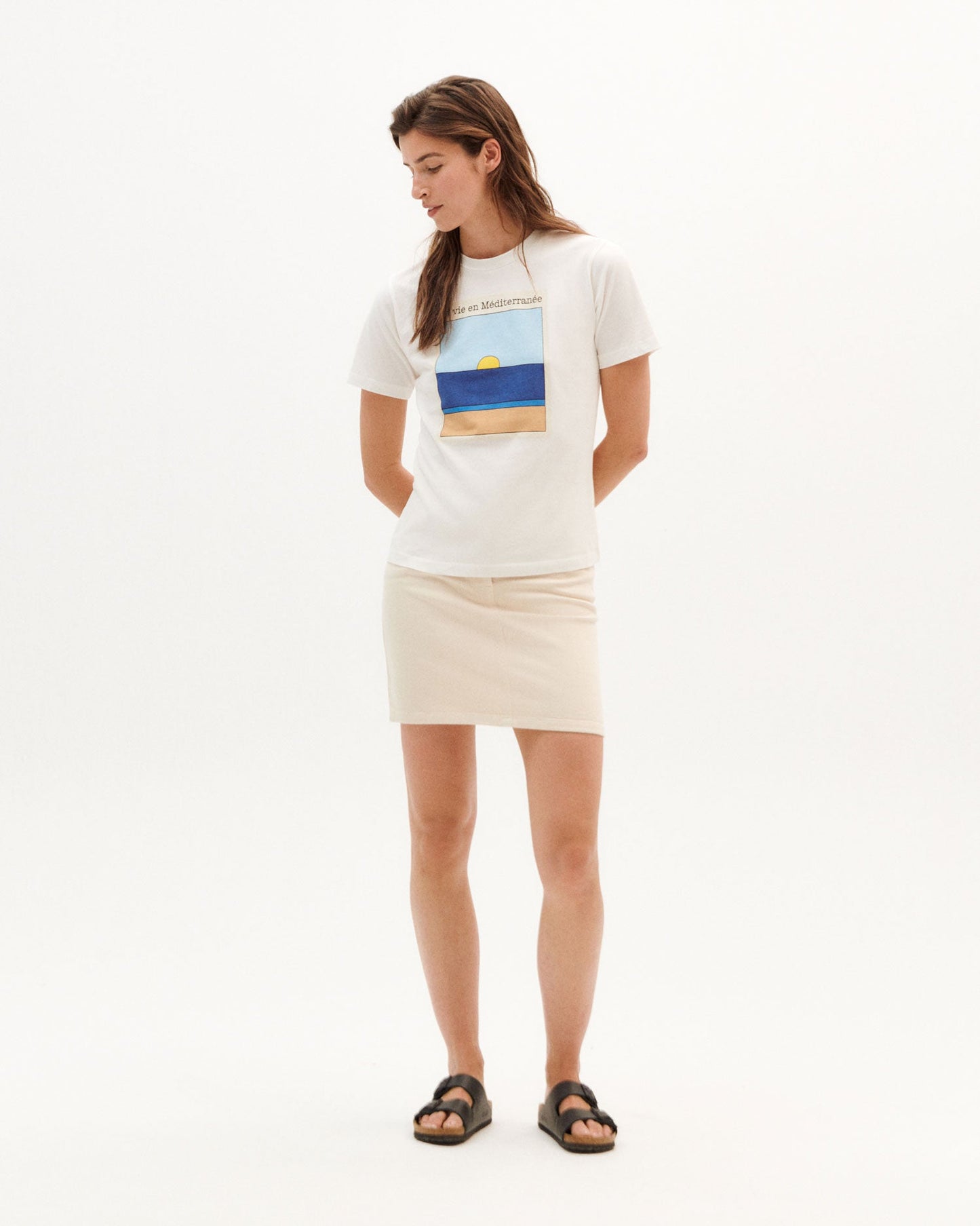 T-shirt blanc imprimé paysage en coton bio - la vie t-shirt snow white