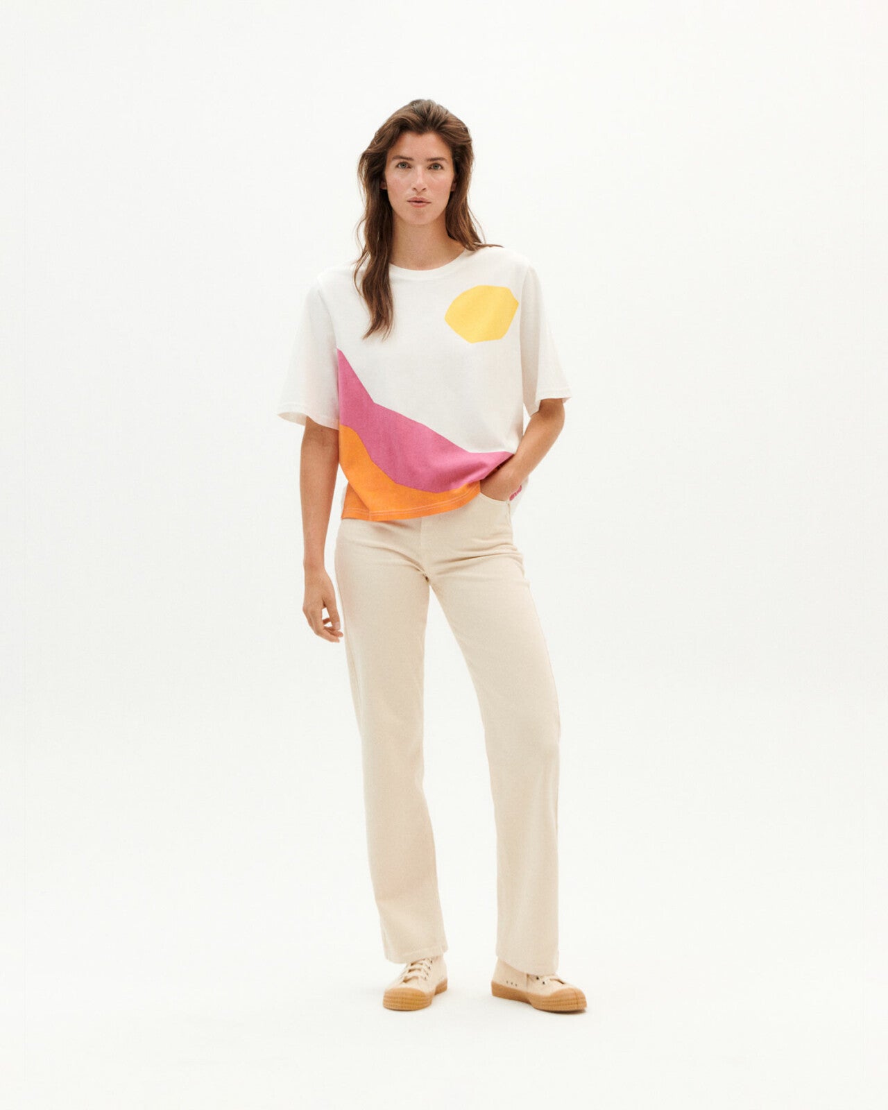 T-shirt blanc coloré en coton bio - sunset t-shirt snow white