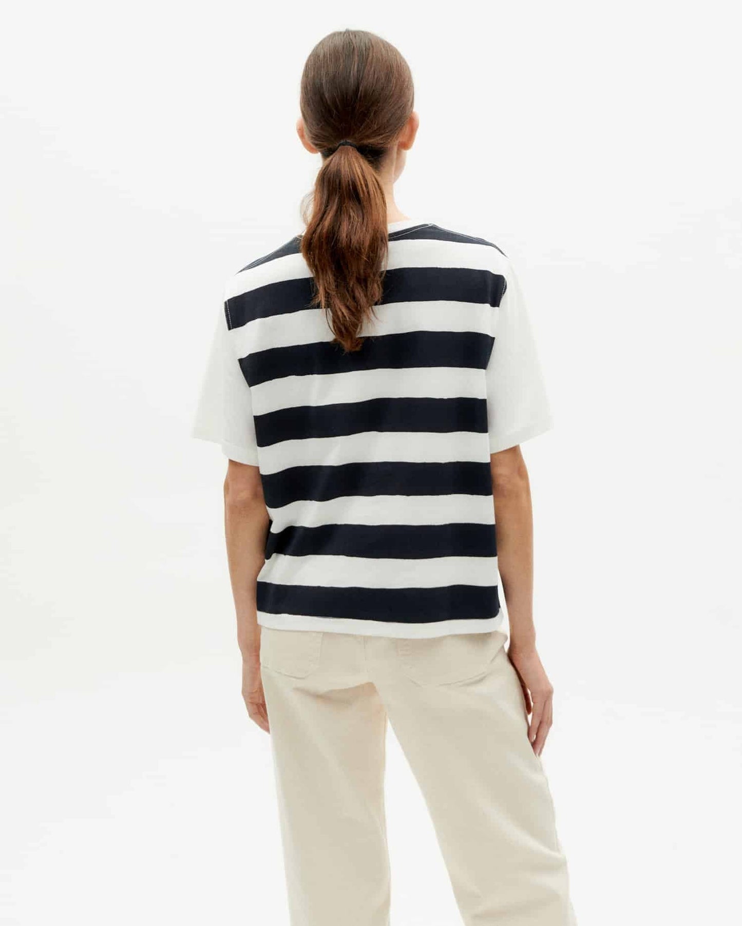 T-shirt en coton bio | Rayé blanc et bleu "hello playa lucia t-shirt snow white"