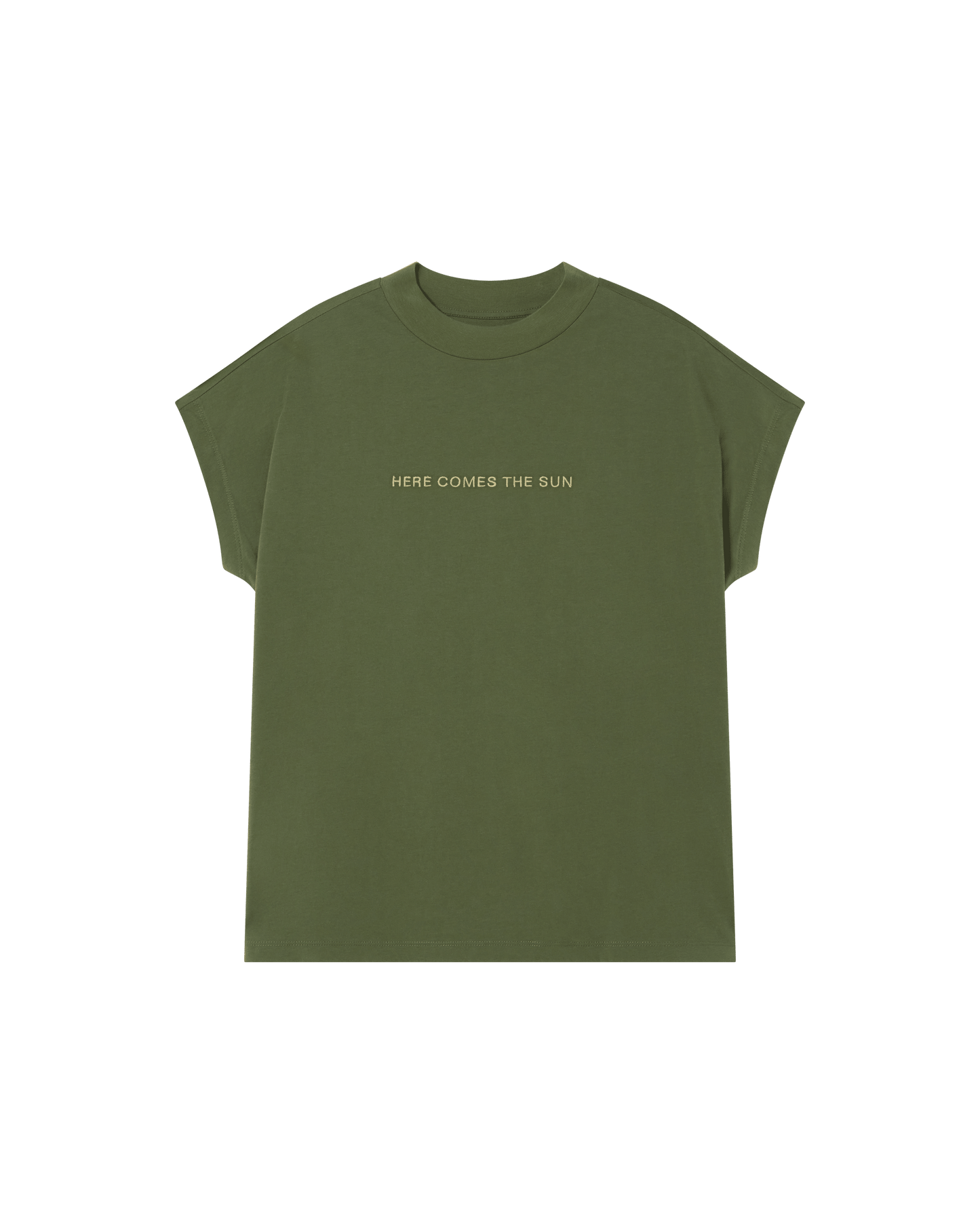 T-shirt brodé en coton bio | Vert "heres comes the sun cactus t-shirt"
