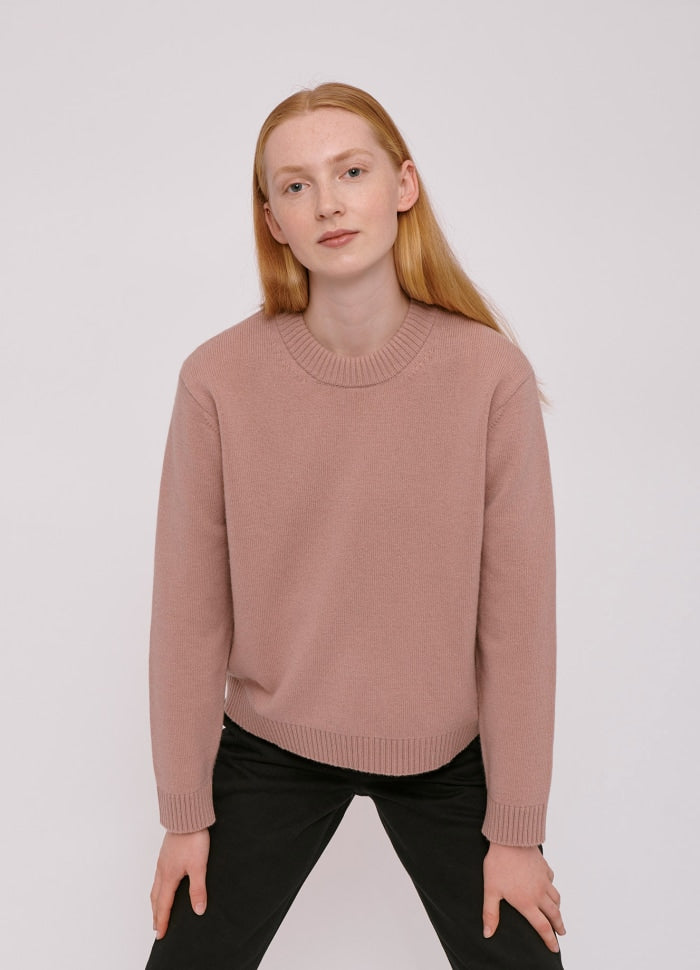 Pull rose en laine recyclé - Boxy dusty rose