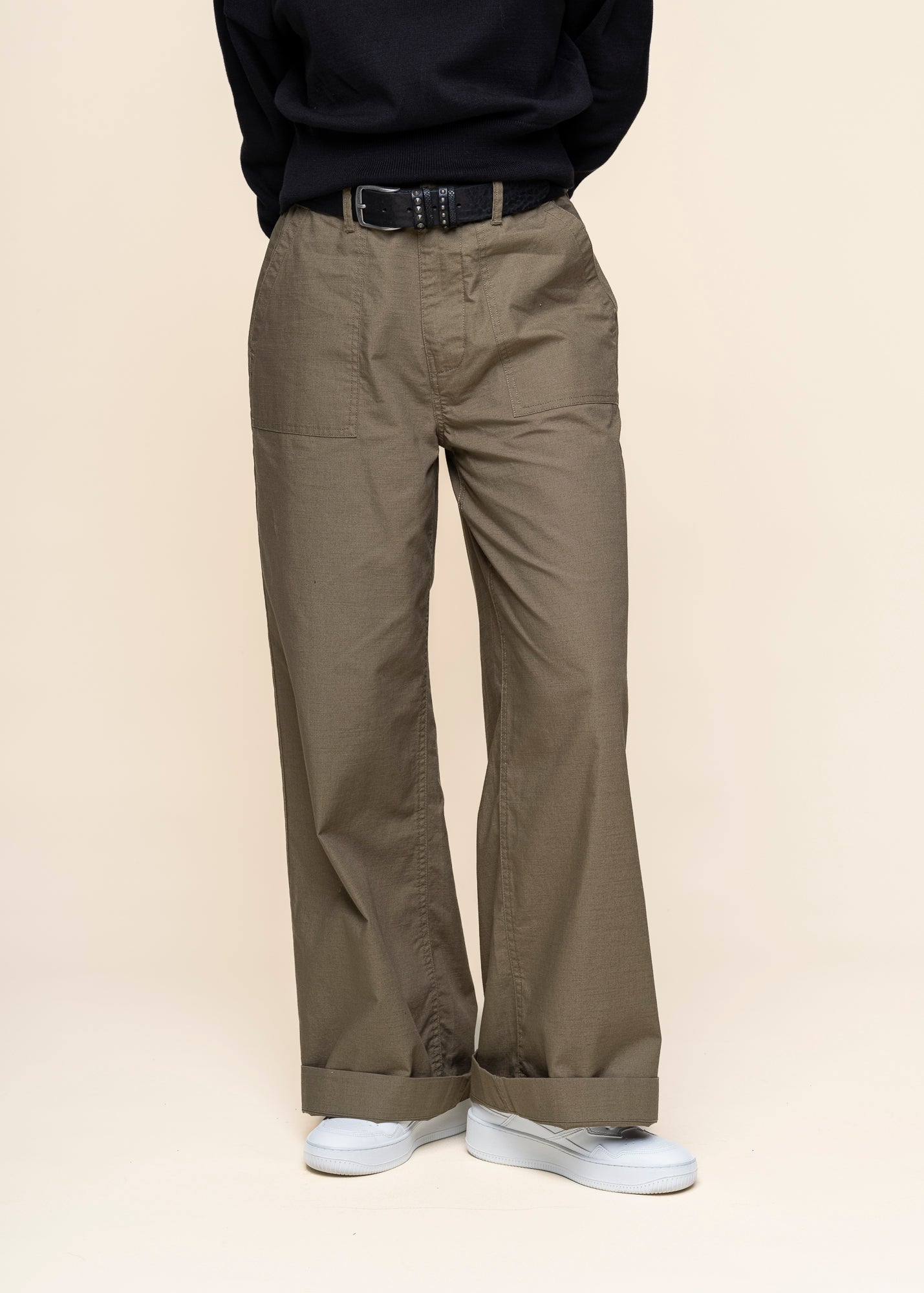 Pantalon ample en coton bio | vert "posey mid-rise wide slub yarn cropped pants burned olive"