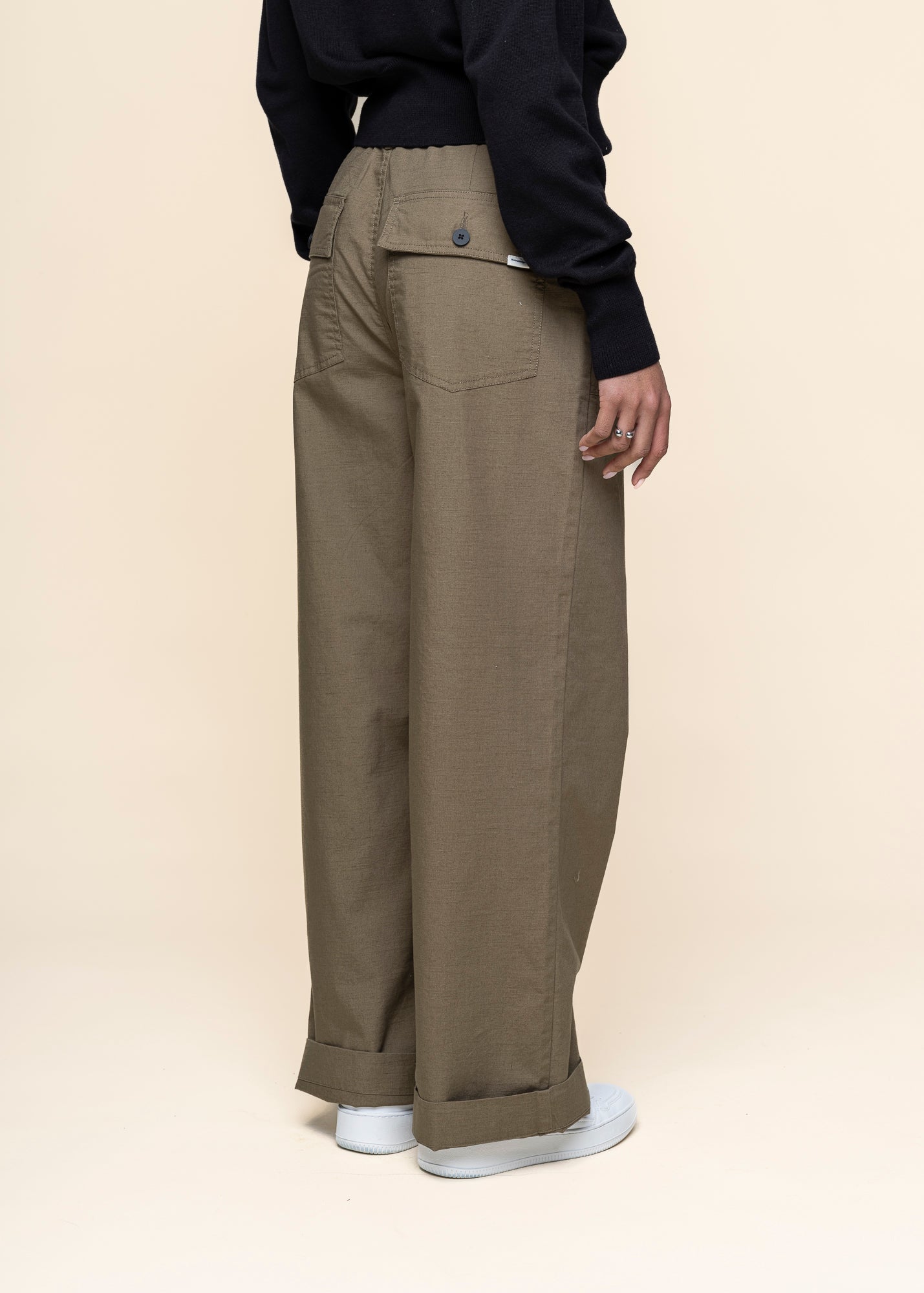 Pantalon ample en coton bio | vert "posey mid-rise wide slub yarn cropped pants burned olive"